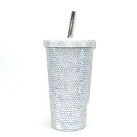 New Diamond-encrusted Insulated Water Cup Double-layer Diamond Tapered Straw Cup Beverage Cup Drinking Cup sku image 15