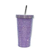 New Diamond-encrusted Insulated Water Cup Double-layer Diamond Tapered Straw Cup Beverage Cup Drinking Cup sku image 16