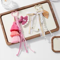 New Ins Exquisite Retro Sweet Tassel Crochet Small Skirt Acrylic Croissant Mirror DIY Keychain main image 1