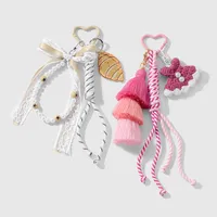 New Ins Exquisite Retro Sweet Tassel Crochet Small Skirt Acrylic Croissant Mirror DIY Keychain main image 2