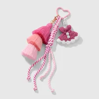 New Ins Exquisite Retro Sweet Tassel Crochet Small Skirt Acrylic Croissant Mirror DIY Keychain main image 3