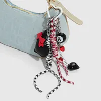 New Miu Style Sweet Stylish Couple Leather Heart Bow Black 8 Resin Strawberry DIY Keychain main image 3