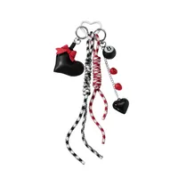 New Miu Style Sweet Stylish Couple Leather Heart Bow Black 8 Resin Strawberry DIY Keychain main image 5