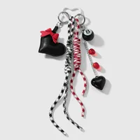 New Miu Style Sweet Stylish Couple Leather Heart Bow Black 8 Resin Strawberry DIY Keychain sku image 1