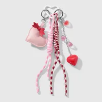 New Miu Style Sweet Stylish Couple Leather Heart Bow Black 8 Resin Strawberry DIY Keychain sku image 2