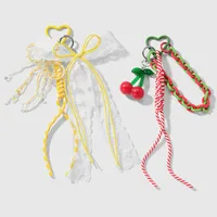 New Ins New Style Exquisite And Sweet Imitation Crystal Beaded Mesh Bow Acrylic Cherry DIY Keychain main image 2