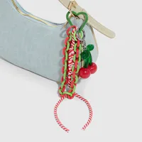 New Ins New Style Exquisite And Sweet Imitation Crystal Beaded Mesh Bow Acrylic Cherry DIY Keychain main image 3