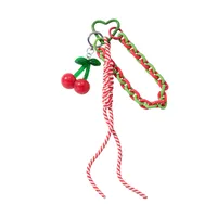 New Ins New Style Exquisite And Sweet Imitation Crystal Beaded Mesh Bow Acrylic Cherry DIY Keychain main image 5