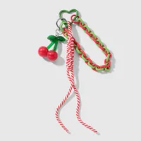 New Ins New Style Exquisite And Sweet Imitation Crystal Beaded Mesh Bow Acrylic Cherry DIY Keychain sku image 1