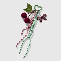 New Miu Style Fresh And Sweet High Color Value Beaded Bow Resin Fine Flash Suede Cherry DIY Keychain main image 2
