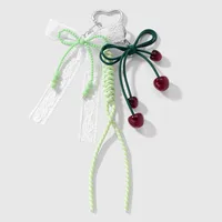 New Miu Style Fresh And Sweet High Color Value Beaded Bow Resin Fine Flash Suede Cherry DIY Keychain main image 3