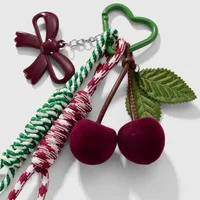 New Miu Style Fresh And Sweet High Color Value Beaded Bow Resin Fine Flash Suede Cherry DIY Keychain main image 4