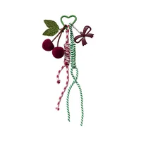 New Miu Style Fresh And Sweet High Color Value Beaded Bow Resin Fine Flash Suede Cherry DIY Keychain main image 5