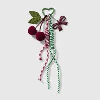 New Miu Style Fresh And Sweet High Color Value Beaded Bow Resin Fine Flash Suede Cherry DIY Keychain sku image 2
