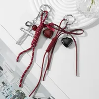 Explosions Y2K New Sweet Cool Exquisite Leather Bow Acrylic Love Cross DIY Keychain main image 1