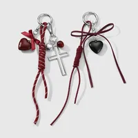 Explosions Y2K New Sweet Cool Exquisite Leather Bow Acrylic Love Cross DIY Keychain main image 2