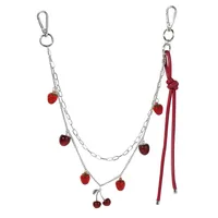 Explosions Y2K Sweet Cool Trend Silver Chain Red Simulation Pepper Cherry Strawberry Leather Pant Chain Pendant main image 4