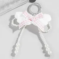 Explosions New Style Simple White Imitation Pearl Angel Wings Pink Fine Flash Bow Star Keychain main image 2
