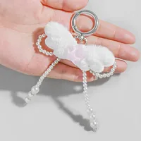 Explosions New Style Simple White Imitation Pearl Angel Wings Pink Fine Flash Bow Star Keychain main image 3