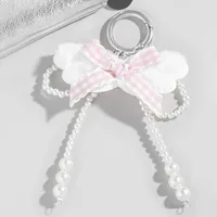 Explosions New Style Simple White Imitation Pearl Angel Wings Pink Fine Flash Bow Star Keychain sku image 1
