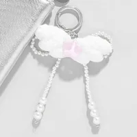 Explosions New Style Simple White Imitation Pearl Angel Wings Pink Fine Flash Bow Star Keychain sku image 2