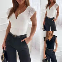 Wish Independent Station Hot Sale Summer Lace Sleeveless Deep V-Neck T-Shirt main image 1