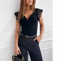 Wish Independent Station Hot Sale Summer Lace Sleeveless Deep V-Neck T-Shirt main image 2