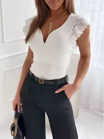 Wish Independent Station Hot Sale Summer Lace Sleeveless Deep V-Neck T-Shirt sku image 2