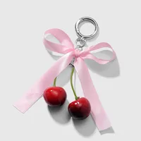 Spring New Ins New Style Sweet Fashion Classic Solid Color Bow Simulation Cherry Keychain Bag Pendant main image 3