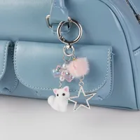 Explosions Ins Exquisite Sweet All-match Hollow Love Star Fur Ball Flocking Fox Pendant Keychain main image 1