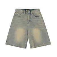 Jiayiku Men's American Vintage Washed Old Denim Shorts Men's And Women's Straight Loose Cleanfit Shorts sku image 1