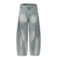 Jiayi Library Men's  New American High Street Curved Scimitar Washed Jeans Men's And Women's Vibe Wide Leg Pants sku image 5