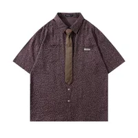 Jiayiku Men's  New American Style Campus Style Retro Fashion Brand Leopard Print Tie Shirt Short Sleeve For Men And Women main image 1