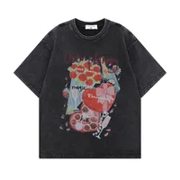 Jiayiku Fashion Brand  Summer New American Style Antique Fun Printed Washed T-Shirt Loose Couples Short-sleeved T-shirt main image 1