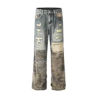 Jiayiku Tide Brand  New  High Street Vibe Camouflage Stitching Jeans Straight RO Tide Loose Pants main image 1