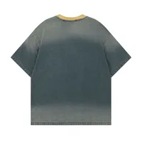 Jiayiku Men's  Summer American Retro Trendy Brand Embroidered Tee Hanging Dye Washed Denim Short-sleeved T-shirt For Men And Women main image 3