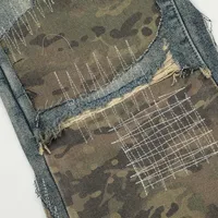 Jiayiku Tide Brand  New  High Street Vibe Camouflage Stitching Jeans Straight RO Tide Loose Pants main image 4