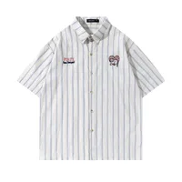 Jiayiku Men's  Summer New American College Cleanfit Striped Shirt Antique Embroidered Shirt main image 3
