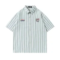 Jiayiku Men's  Summer New American College Cleanfit Striped Shirt Antique Embroidered Shirt main image 4