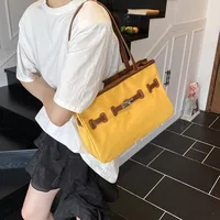 Women's Pu Leather Nylon Color Block Streetwear Square Zipper Shoulder Bag Tote Bag main image 3