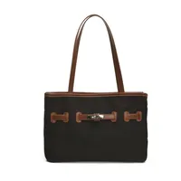 Women's Pu Leather Nylon Color Block Streetwear Square Zipper Shoulder Bag Tote Bag sku image 2
