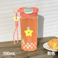 Water Cup Girls Coffee Cup Accompaniment Portable  New Suction Cup Summer Tritan Student Plastic Cup sku image 2