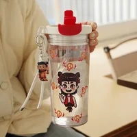 Water Cup Girls Coffee Cup Accompaniment Portable  New Suction Cup Summer Tritan Student Plastic Cup sku image 5