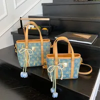 Women's Pu Leather Denim Color Block Streetwear Square Zipper Shoulder Bag main image video