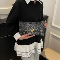 Women's Pu Leather Color Block Leopard Elegant Streetwear Square Magnetic Buckle Flip Cover Clutch Bag main image 5