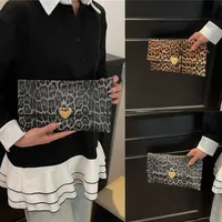 Women's Pu Leather Color Block Leopard Elegant Streetwear Square Magnetic Buckle Flip Cover Clutch Bag main image 1