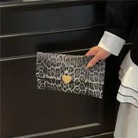 Women's Pu Leather Color Block Leopard Elegant Streetwear Square Magnetic Buckle Flip Cover Clutch Bag sku image 1