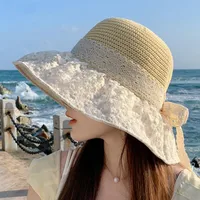 New Style Summer New Hat Female Sweet Temperament Mesh Floral Fisherman Hat Lace Ribbon Bow Sun Hat main image 4