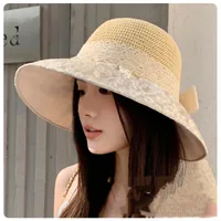 New Style Summer New Hat Female Sweet Temperament Mesh Floral Fisherman Hat Lace Ribbon Bow Sun Hat main image 1