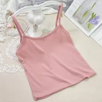 Summer New Solid Color Small Sling Female Girl Student Inner Slim Threaded Small Vest All-match Short Base Shirt sku image 9